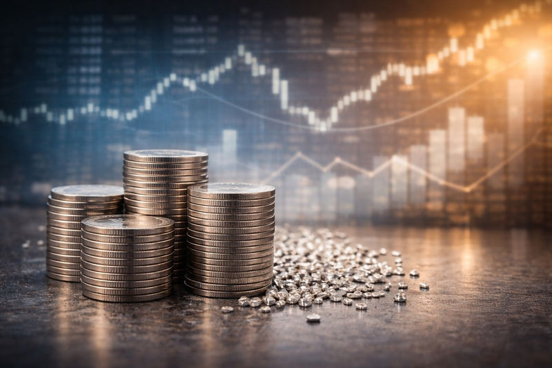 Silver coins stacked 