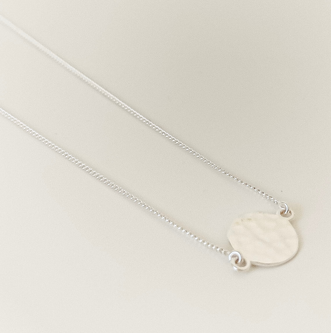 Textured Disc Necklace - 925 silver necklace on skin