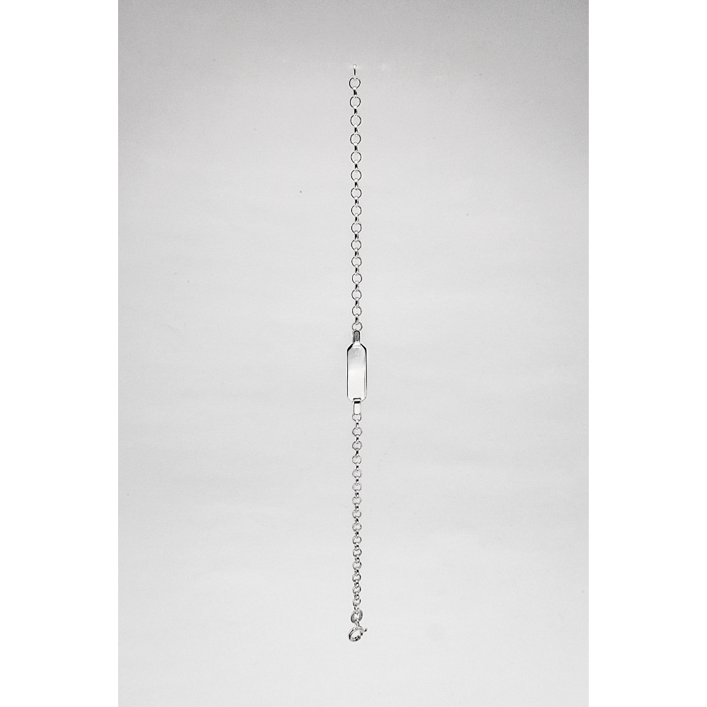Silver chain with a rectangular pendant on a light grey background