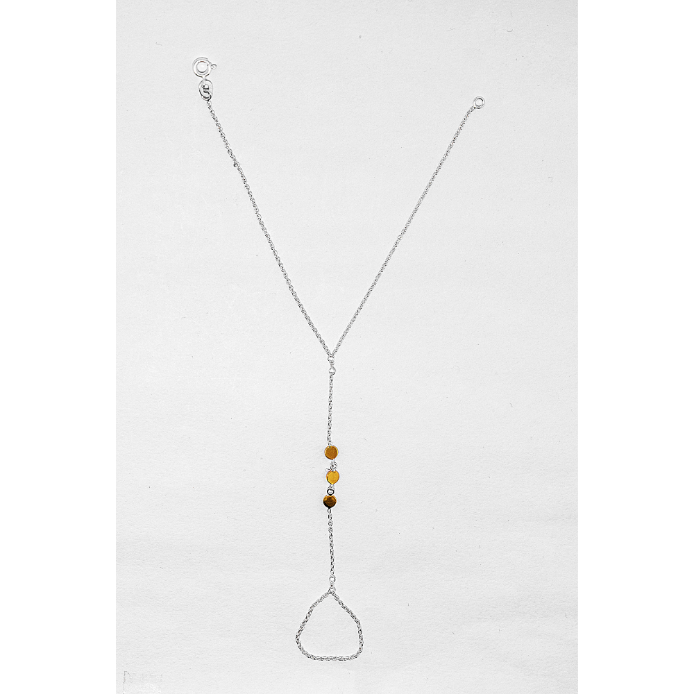 Necklace with a y-shaped clasp and beads on a white background