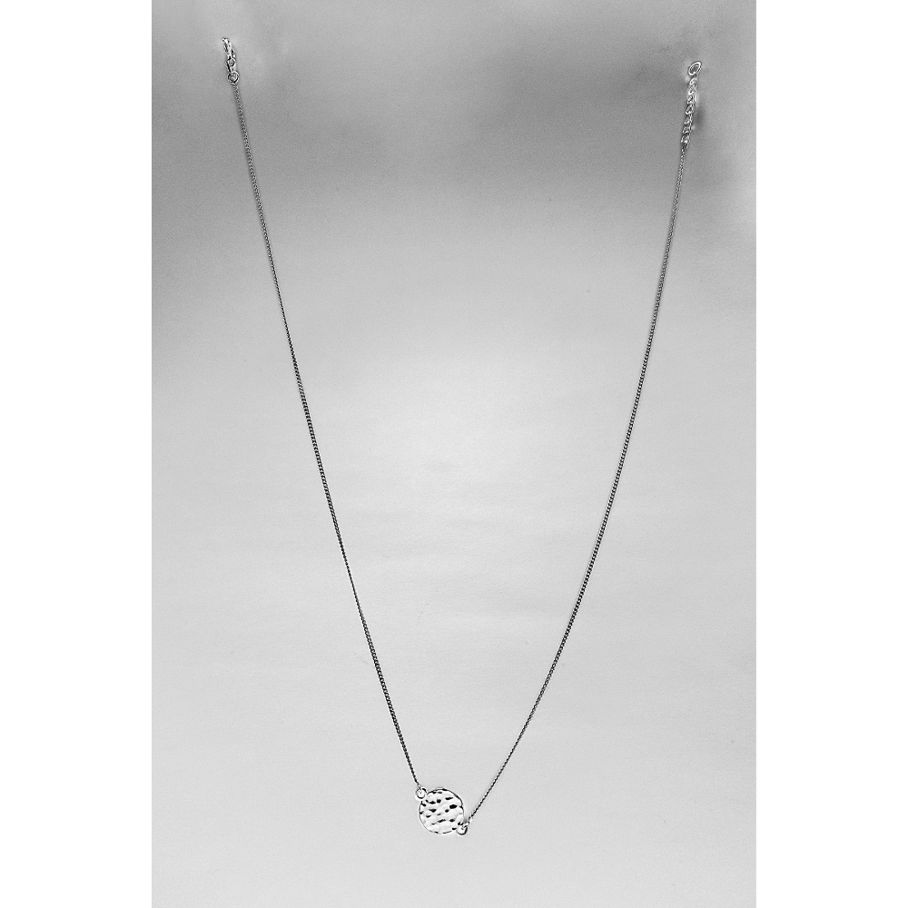 Silver necklace with a pendant on a light grey background