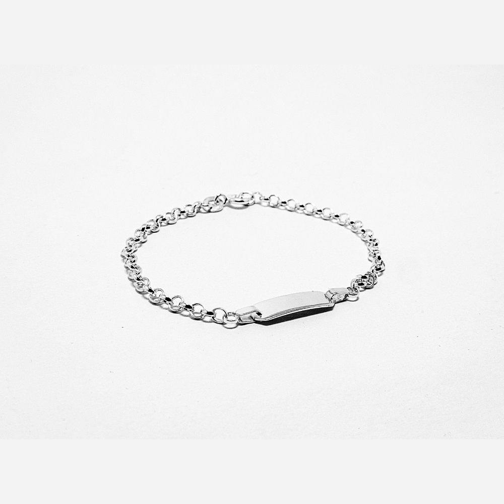 Silver bracelet with a bar on a white background