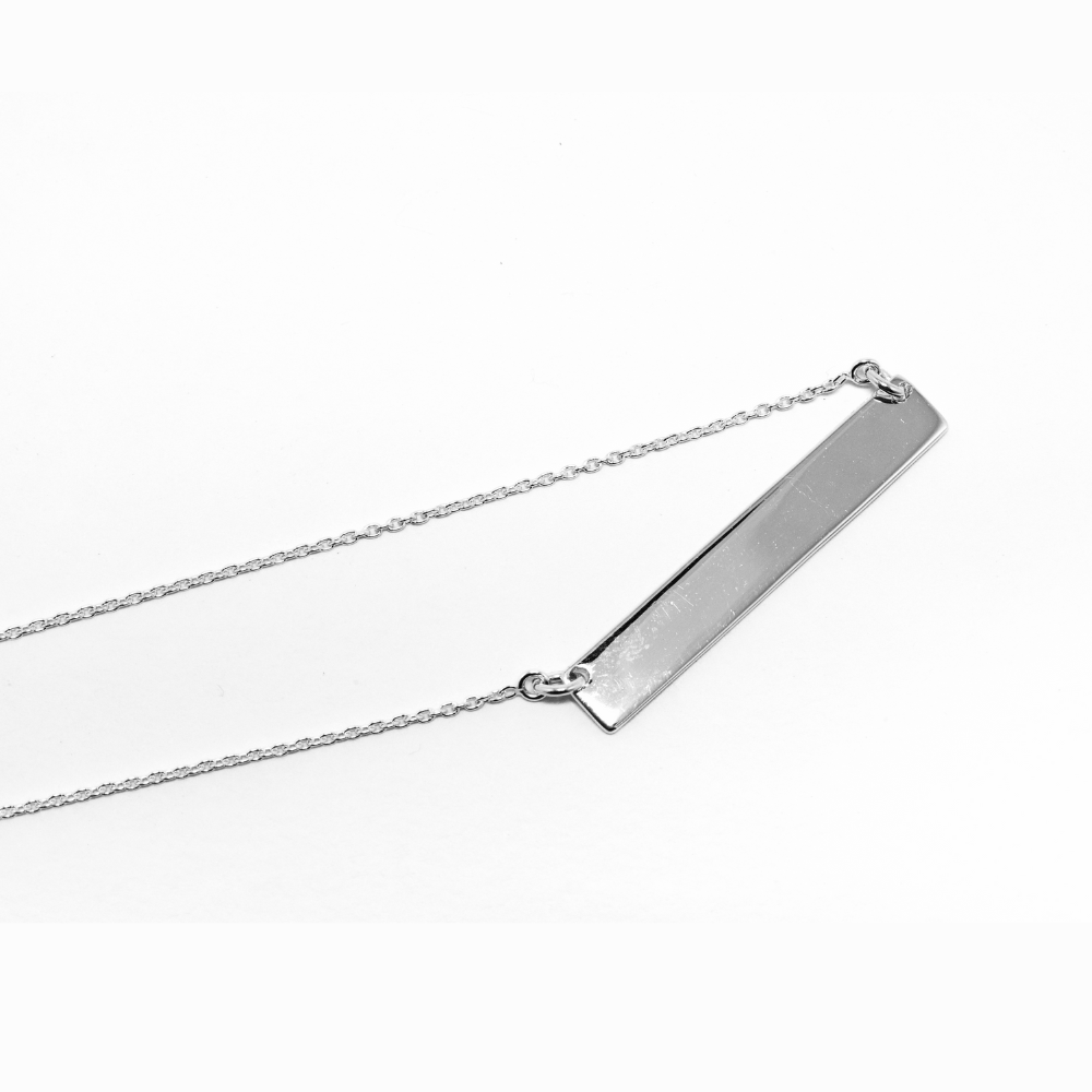 Silver bar necklace on a white background